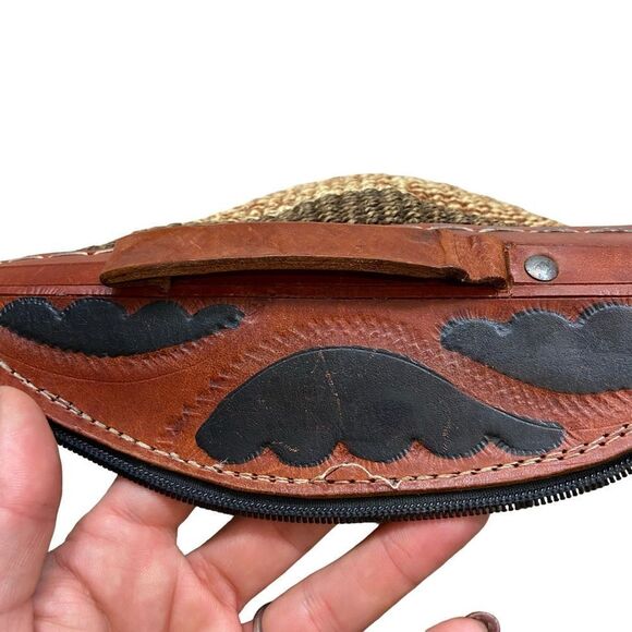 Vintage African Genuine Leather and Woven Purse Handbag - Picture 10 of 15
